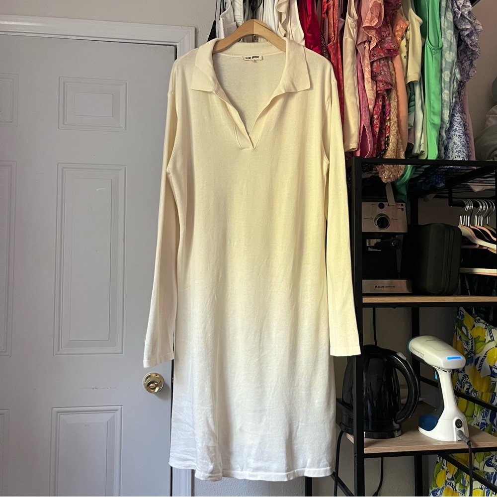 DJERF AVENUE ivory cream long bell sleeve popover‎ polo sweater midi dressss